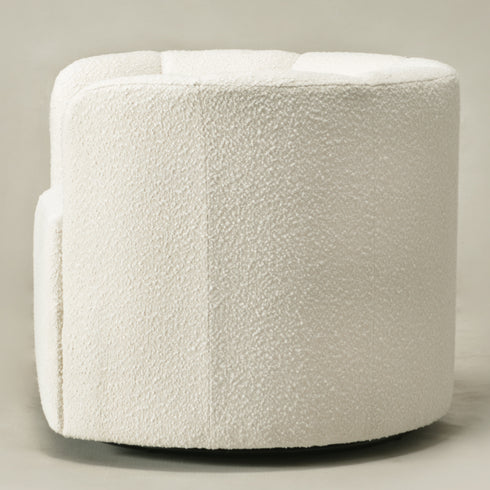Wilton Bouclé Swivel Barrel Chair - White Petal Back Modern Swivel Chair | Swivel Accent Chairs | Kinwell Furniture | Swivel Armchairs