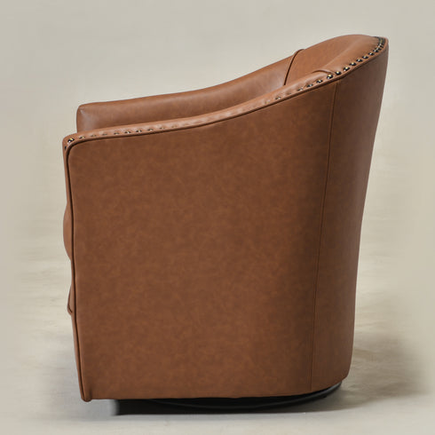 Lawton Faux Leather Tufted Swivel Chair – Brown Industrial Modern Swivel Chair | Faux Leather Office & Lounge Chair | Kinwell Furniture | High Back Chair