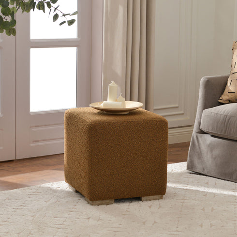 Bouclé Square Ottoman – Brown Modern Footstool | Small Upholstered Ottomans | Kinwell Furniture | Minimalist Cube Poufs