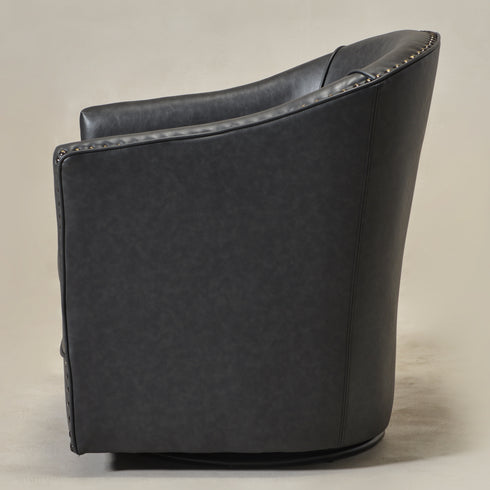 Lawton Faux Leather Tufted Swivel Chair – Black Industrial Modern Swivel Chair | Faux Leather Office & Lounge Chair | Kinwell Furniture | High Back Chair