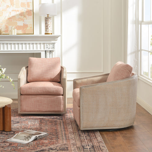Claude Linen Swivel Cane Chair
