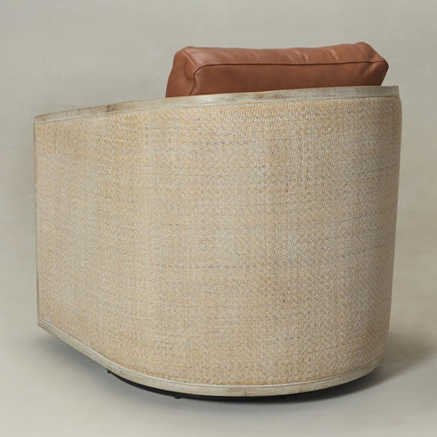 Claude Premium Leather Swivel Cane Chair - Brown Modern Swivel Chair | Swivel Accent Chairs | Kinwell Furniture | Swivel Armchairs