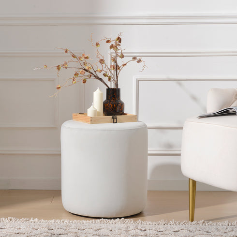 Elof Velvet Ottoman - Off White Fabric Ottoman | Decorative Ottoman | Kinwell Furniture | Modern Ottoman Furniture