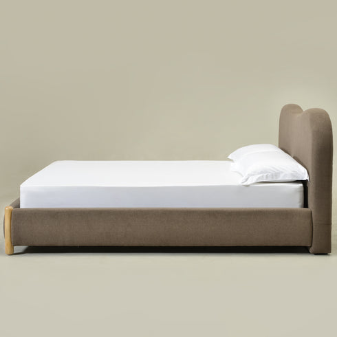 Dorothy Linen Platform Bed with Headboard – Teddy Brown Modern Upholstered Queen Bed Frame | Platform Beds | Kinwell Furniture | Bedroom Bed Frame