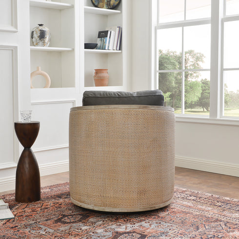 Claude Premium Leather Swivel Cane Chair - Modern Swivel Chair | Swivel Accent Chairs | Kinwell Furniture | Swivel Armchairs