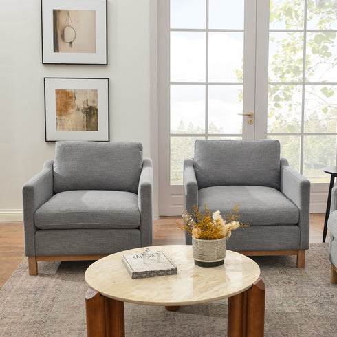 Goose Down Feathers Upholstered Armchair – Gray Square Arm Accent Chair | Plush Feather-Filled Chair | Kinwell Furniture | Cloud-Soft, Timeless Design