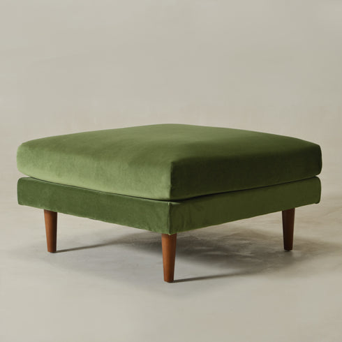 Albert Linen Blend Ottoman – Footrest & Pouf | Living Room Accent Seat | Kinwell Furniture | Contemporary Ottoman | Green