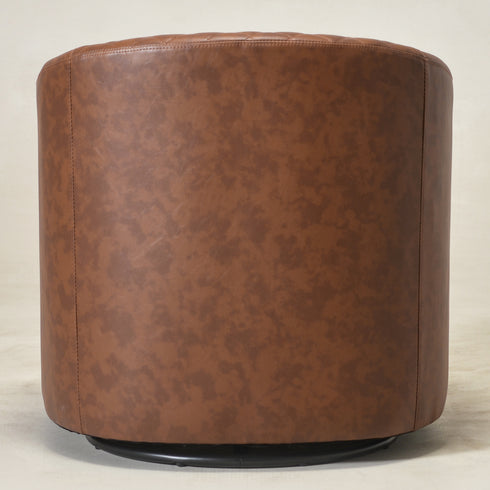Logan Faux Leather Tufted Swivel Club Chair - Brown Mid Century Modern Swivel Chair | Waiting Room Swivel Chairs| Kinwell Furniture | Designer Swivel Chairs