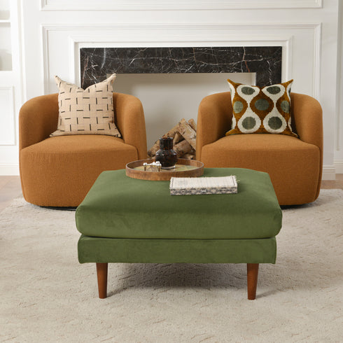 Albert Linen Blend Ottoman – Footrest & Pouf | Living Room Accent Seat | Kinwell Furniture | Contemporary Ottoman | Green