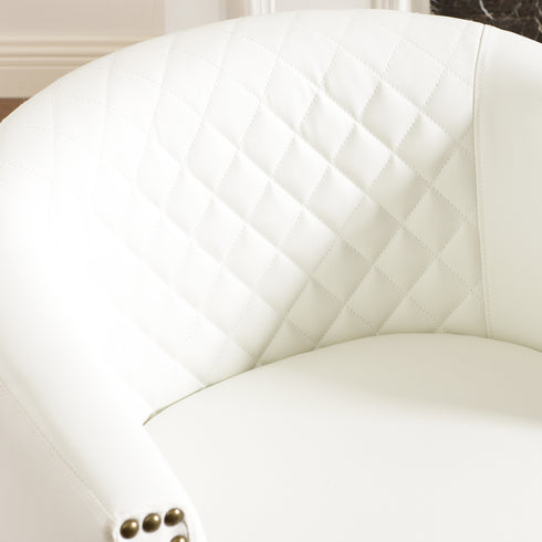 Louis Faux Leather Tufted Club Chair - White Accent Chair | Decorative Accent Chairs | Kinwell Furniture | Modern Club Chairs | Barrel Club Chair | Nailhead Trim Chair | Contemporary Faux Leather Chair | Elegant White Chair
