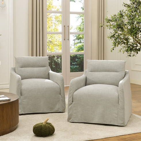 Clara Linen Slipcover Swivel Chair
