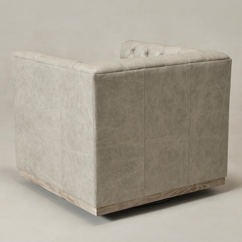 Gustave Premium Leather Swivel Armchair - Light Gray Modern Swivel Chair | Swivel Accent Chairs | Kinwell Furniture | Swivel Armchairs