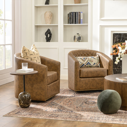 Logan Faux Leather Tufted Swivel Club Chair - Modern Swivel Chair | Swivel Accent Chairs | Kinwell Furniture | Swivel Armchairs
