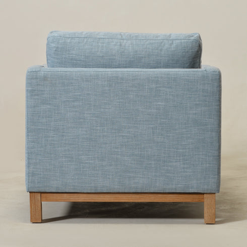 Goose Down Feathers Upholstered Armchair – Blue Square Arm Accent Chair | Plush Feather-Filled Chair | Kinwell Furniture | Cloud-Soft, Timeless Design