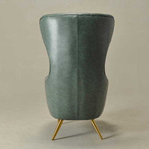 Letitia Faux Leather Wingback Chair - Green Accent Chair | Decorative Faux Leather Chairs | Kinwell Furniture | Modern Wingback Accent Chairs