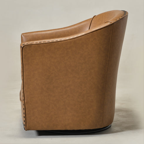 Lawton Faux Leather Tufted Swivel Chair – Camel Industrial Modern Swivel Chair | Faux Leather Office & Lounge Chair | Kinwell Furniture | High Back Chair