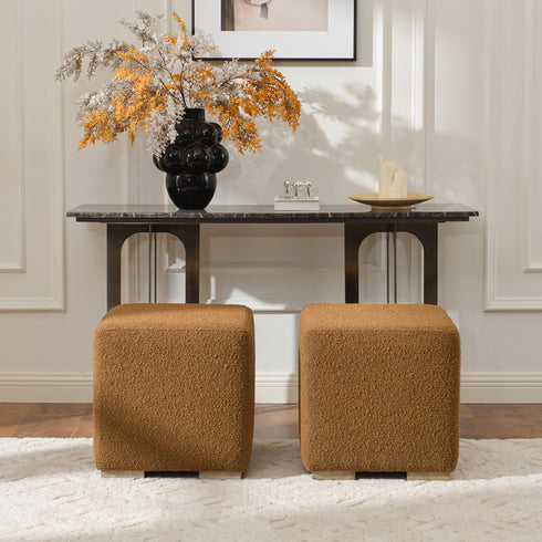 Bouclé Square Ottoman – Brown Modern Footstool | Small Upholstered Ottomans | Kinwell Furniture | Minimalist Cube Poufs