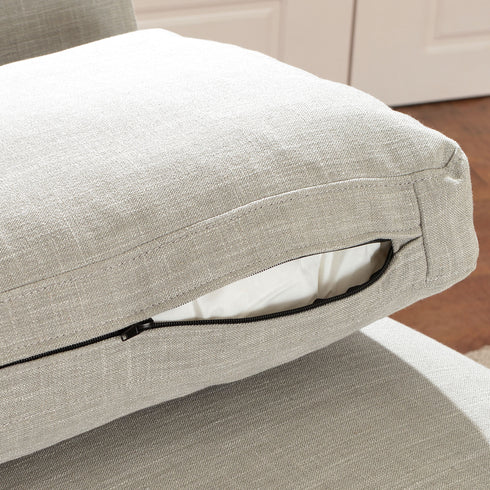 Linen Blend Down Feather Upholstered Accent Chair – Light Gray Modern Armless Slipper Chair | Plush Goose Down Filled Lounge Chair with Removable Cushions | Kinwell Furniture | Extra Wide Accent Chair