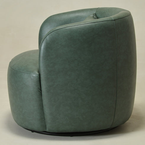 Ashlie Faux Leather Swivel Chair - Green Faux Leather Swivel Chair | Modern Barrel Chairs | Kinwell Furniture | Swivel Accent Chairs
