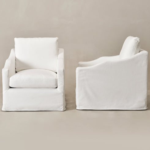 Charles Slipcover Swivel Barrel Chair – Pure White Modern Swivel Chair | Slipcover Swivel Chairs | Kinwell Furniture | Swivel Armchairs