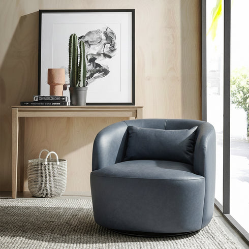 Ashlie Faux Leather Swivel Chair - Navy Blue Swivel Chair | Faux Leather Armchairs | Kinwell Furniture | Modern Swivel Accent Chairs