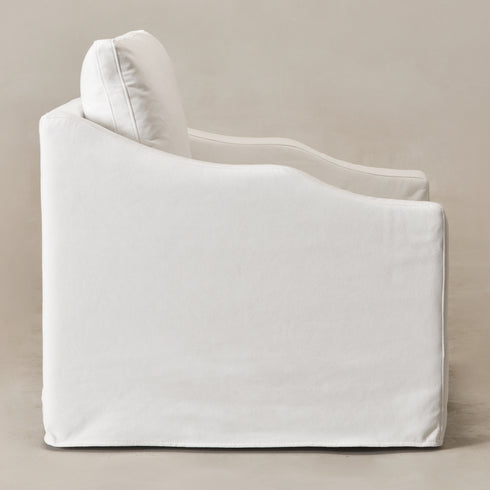 Charles Slipcover Swivel Barrel Chair – Pure White Modern Swivel Chair | Slipcover Swivel Chairs | Kinwell Furniture | Swivel Armchairs