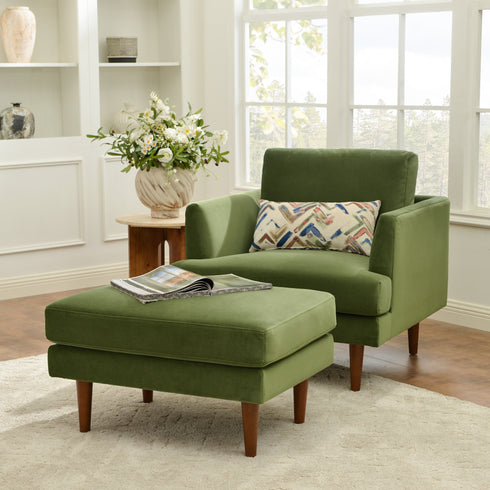 Upholstered Armchair – Green Square Arm Accent Chair | Performance Fabric Armchair | Kinwell Furniture | Scandinavian, Timeless Design