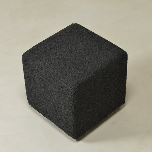 Bouclé Square Ottoman – Black Modern Footstool | Small Upholstered Ottomans | Kinwell Furniture | Minimalist Cube Poufs