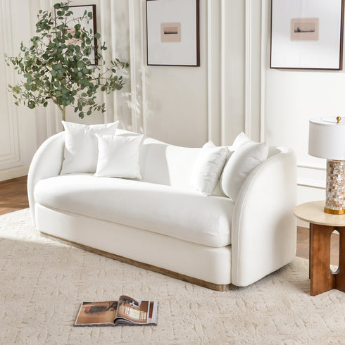 Samuel Premium Fabric Curved Sofa in White – 3 Seater Sofa | Three Seater Couch | Modern Curved Sofa | Kinwell Furniture