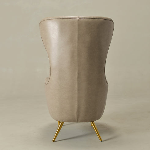 Letitia Faux Leather Wingback Chair - Khaki Accent Chair | Decorative Faux Leather Chairs | Kinwell Furniture | Modern Wingback Accent Chairs