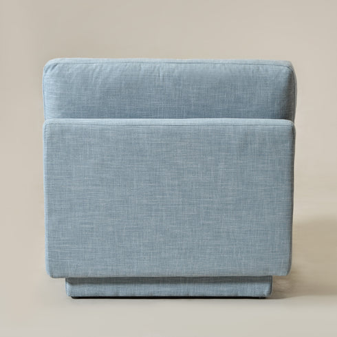 Linen Blend Down Feather Upholstered Accent Chair – Blue Modern Armless Slipper Chair | Soft Linen Blend Lounge Chair with Removable Cushions | Kinwell Furniture | Oversized Accent Chair