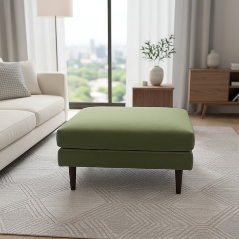 Albert Linen Blend Ottoman – Footrest & Pouf | Living Room Accent Seat | Kinwell Furniture | Contemporary Ottoman | Green