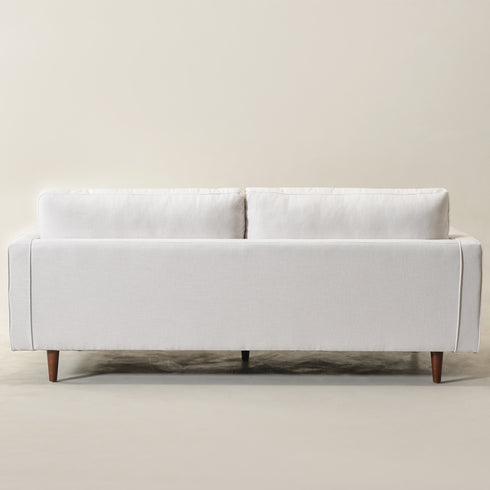 Tiziano Tufted 3-Seater Sofa – Ivory Linen Couch with Accent Pillows | Mid-Century Modern Sofa | Kinwell Furniture