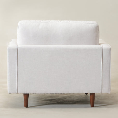Tiziano Tufted Armchair – Ivory Linen Accent Chair with Pillows | Mid-Century Lounge Chair | Kinwell Furniture