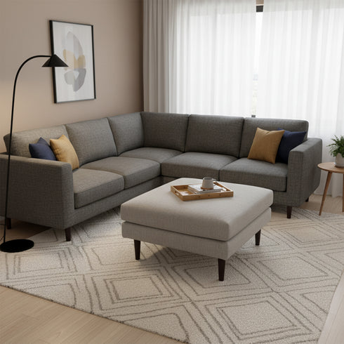 Albert Linen Blend Ottoman – Footrest & Pouf | Living Room Accent Seat | Kinwell Furniture | Contemporary Ottoman | Light Gray