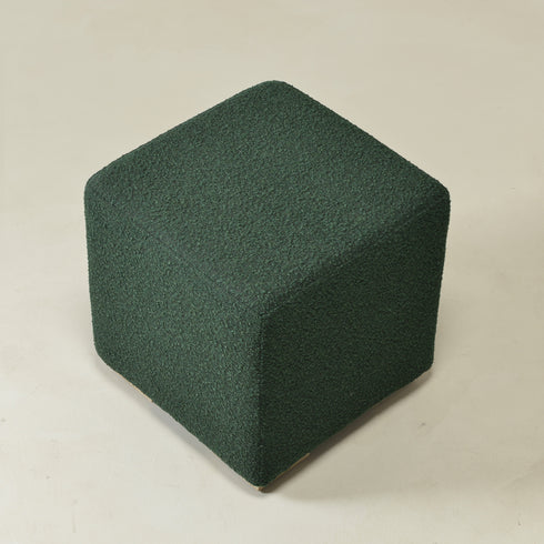 Bouclé Square Ottoman – Green Modern Footstool | Small Upholstered Ottomans | Kinwell Furniture | Minimalist Cube Poufs