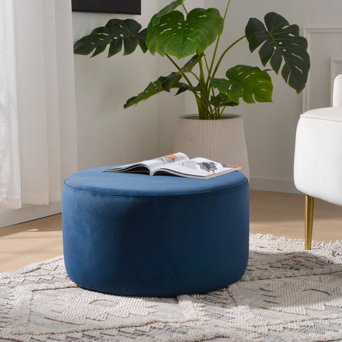 Elof Velvet Ottoman - Navy Accent Ottoman | Modern Pouf | Kinwell Furniture | Bedroom Ottomans