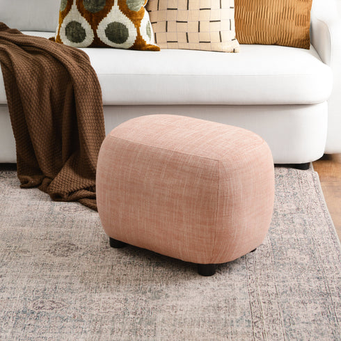 Elmer Linen Ottoman - Coral Fabric Ottoman | Decorative Ottoman | Kinwell Furniture | Modern Ottoman Furniture