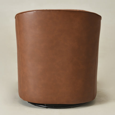 Lawton Faux Leather Tufted Swivel Chair – Brown Industrial Modern Swivel Chair | Faux Leather Office & Lounge Chair | Kinwell Furniture | High Back Chair