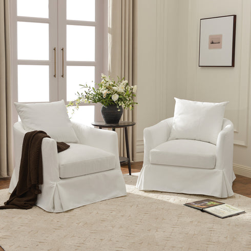 Eliza Slipcover Swivel Barrel Chair – White Swivel Armchair | Washable Slipcover Chair | Kinwell Furniture | Cozy Lounge Chair