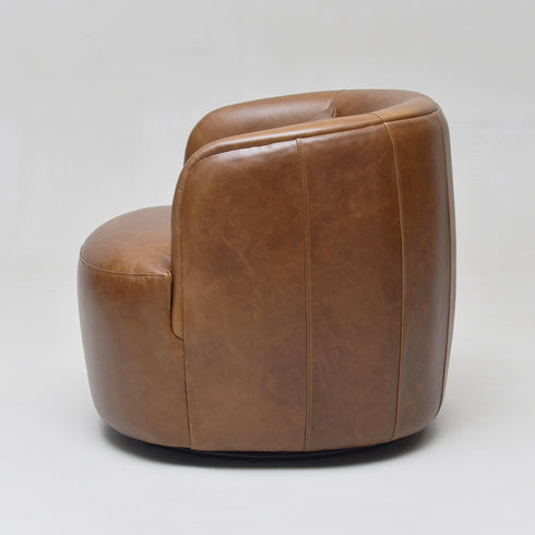 Ashlie Leather Swivel Barrel Chair - Brown Modern Swivel Chair | Swivel Accent Chairs | Kinwell Furniture | Swivel Armchairs