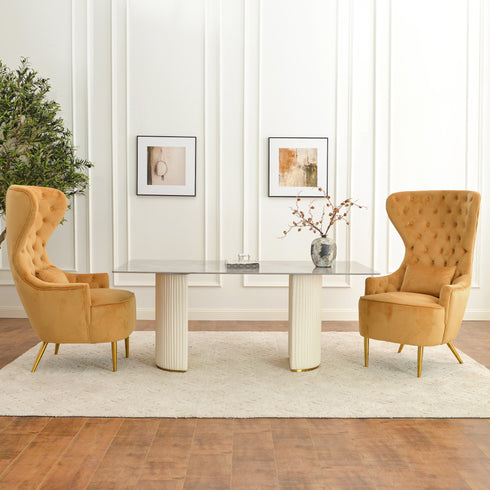 Letitia Velvet Wingback Accent Chair - Camel Accent Chair | Decorative Accent Chairs | Kinwell Furniture | Modern Accent Chairs