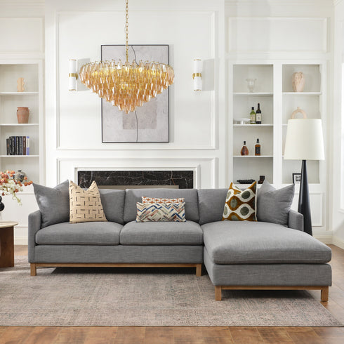 Goose Down Feathers Upholstered Sectional Sofa | Cloud Soft L-Shaped Sectional with Chaise | Down Filled Modern Sectional Couch | Comfortable Everyday Sectional Sofa | Modular L-Shape Sectional | Kinwell Furniture