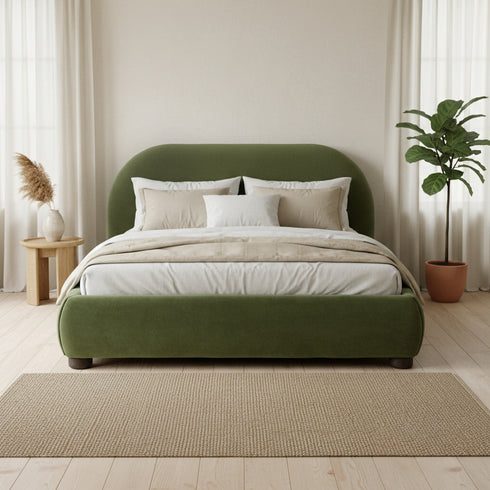 Harriet Vevlet Platform Bed with Wood Legs