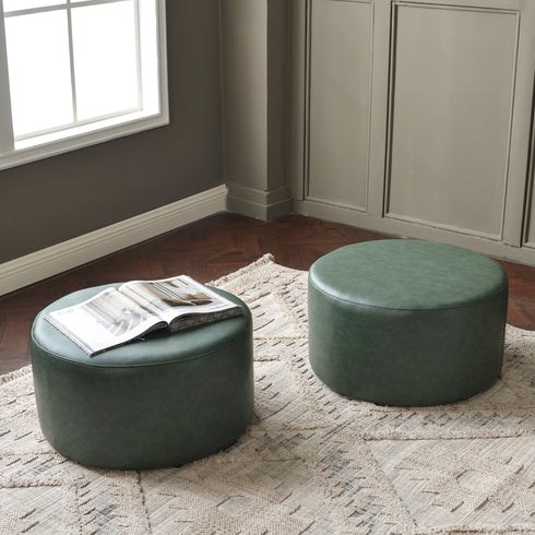 Elof Faux Leather Ottoman - Versatile Leather Footrest | Round Pouf Table | Kinwell Furniture | Timeless Modern Style