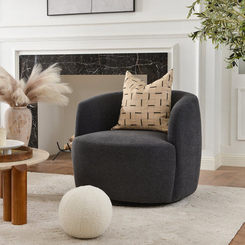 Ashlie Bouclé Swivel Barrel Chair - Cozy Swivel Chair | Swivel Armchairs | Kinwell Furniture | Living Room Swivel Chairs