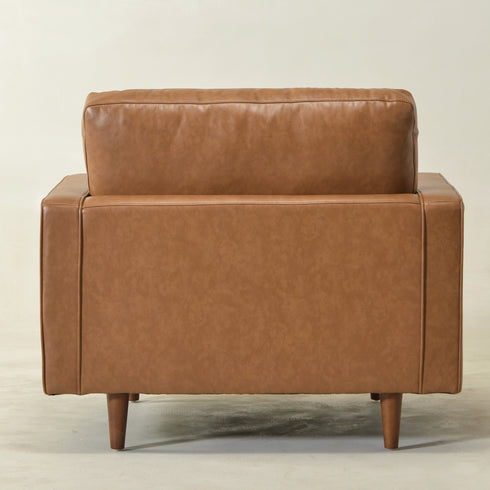 Tiziano Tufted Armchair – Camel Faux Leather Accent Chair with Pillows | Mid-Century Lounge Chair | Kinwell Furniture