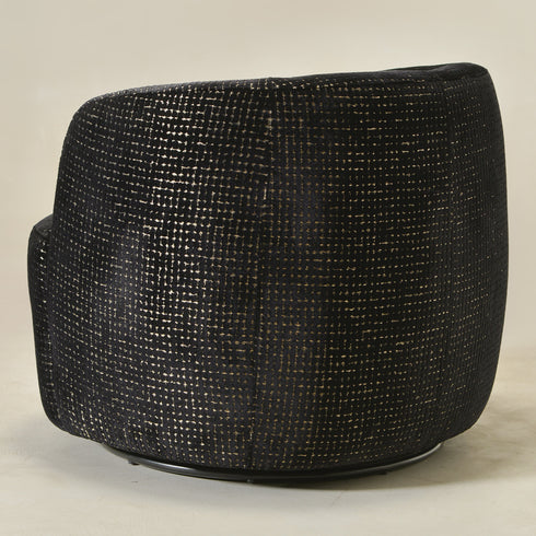 Ashlie Sculpted Jacquard Swivel Barrel Chair - Black & Gold Jacquard Swivel Chair | Sculpted Barrel Accent Chair | Modern Swivel Accent Chair | Upholstered Swivel Armchair | Kinwell Furniture | 360 Degree Swivel Barrel Chair | Embossed Jacquard Accent Chair | Living Room Accent Chairs | Luxury Statement Chair