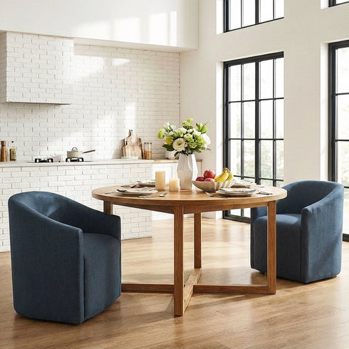Rafa Performance Dining Chair with Casters �Rolling Armchair for Dining Room | Dining Chairs with Casters | Kinwell Furniture | Performance Fabric Upholstery