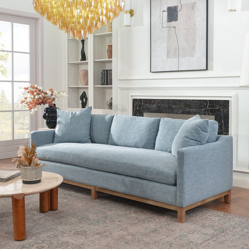 Goose Down Feathers Upholstered Sofa – Blue 3 Seater Sofa | Three Seater Couch | Kinwell Furniture | Modern Upholstered Sofas